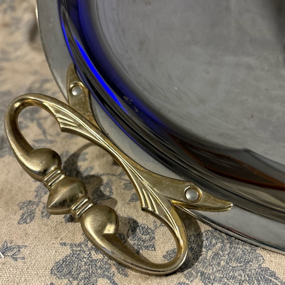 VTG MCM Kromex Chrome Round Serving Platter with Gold-Toned Handles - Picture 5 of 9